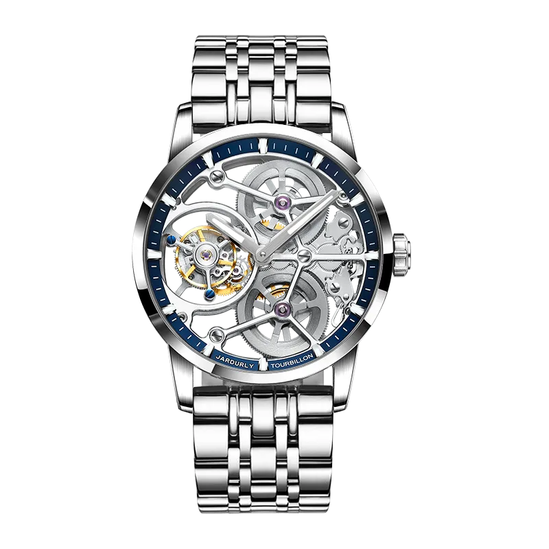 JINLERY Nine-Position Tourbillon Watch Hand Wind Watch Special Skeleton Mechanical Luxury Watches Steel Strap 2021 часы мужские