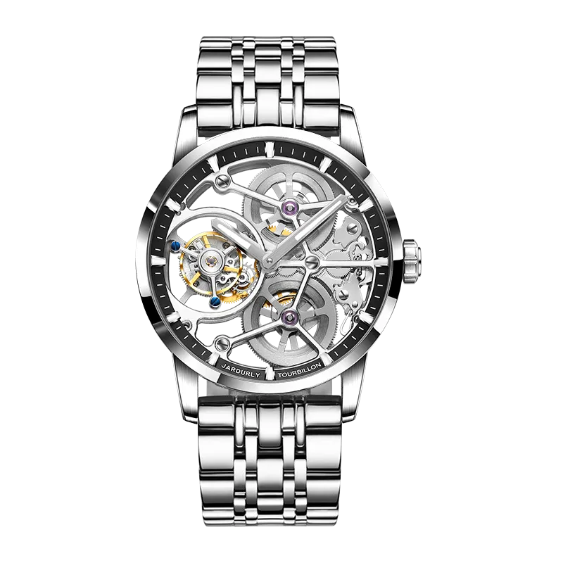 JINLERY Nine-Position Tourbillon Watch Hand Wind Watch Special Skeleton Mechanical Luxury Watches Steel Strap 2021 часы мужские