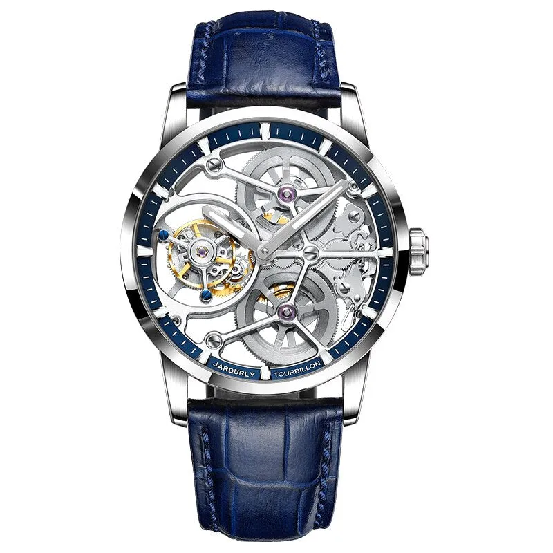 JINLERY Nine-Position Tourbillon Watch Hand Wind Watch Special Skeleton Mechanical Luxury Watches Steel Strap 2021 часы мужские