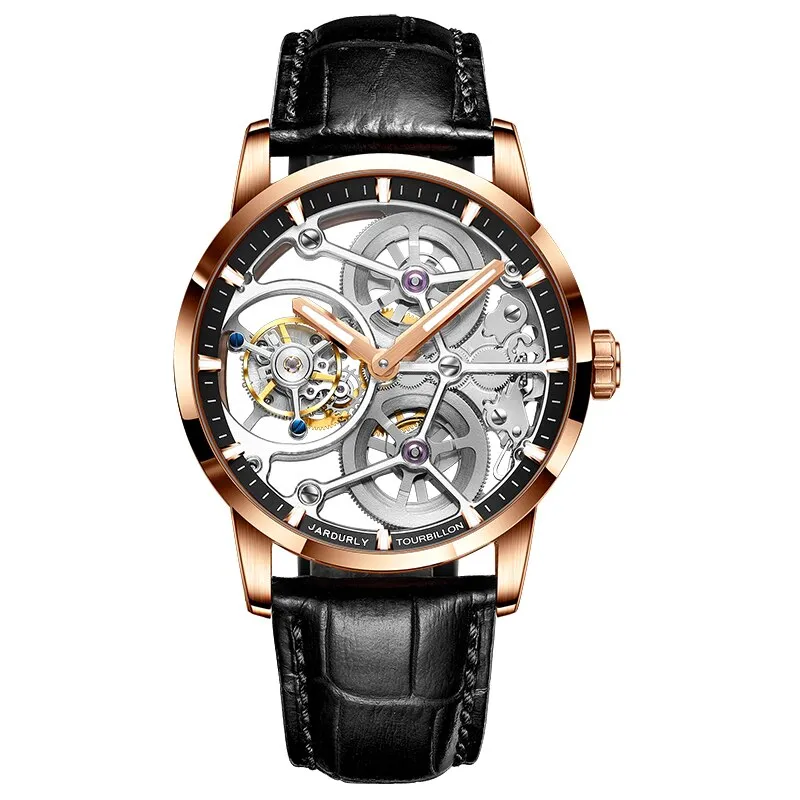 JINLERY Nine-Position Tourbillon Watch Hand Wind Watch Special Skeleton Mechanical Luxury Watches Steel Strap 2021 часы мужские