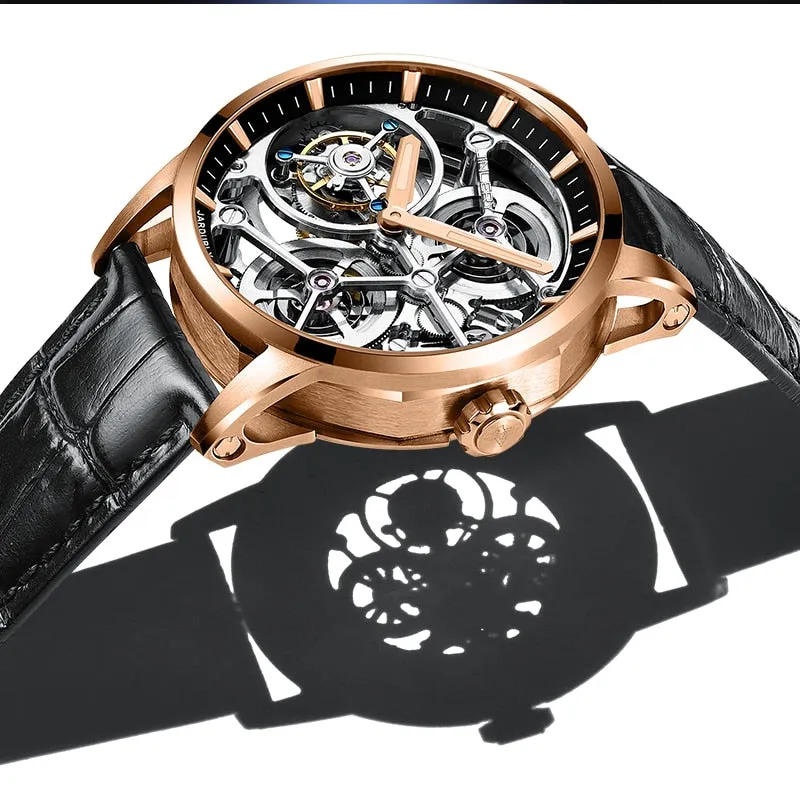 JINLERY Nine-Position Tourbillon Watch Hand Wind Watch Special Skeleton Mechanical Luxury Watches Steel Strap 2021 часы мужские