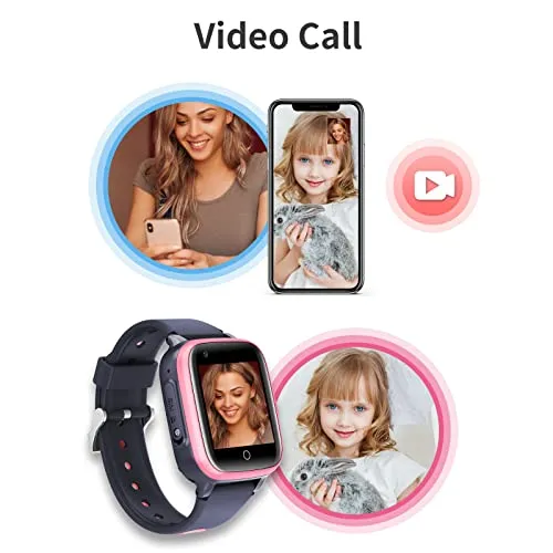 Kinder Smartwatch mit GPS und Telefon Uhr 4G WiFi Videoanruf SOS Kamera Wasserdicht Nachricht Wecker Stoppuhr Klassenmodus Musik Player Vibrationsbenachrichtigung Geschenk für Jungen und Mädchen, Rosa