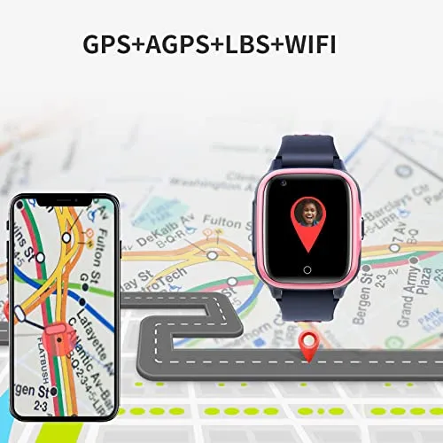 Kinder Smartwatch mit GPS und Telefon Uhr 4G WiFi Videoanruf SOS Kamera Wasserdicht Nachricht Wecker Stoppuhr Klassenmodus Musik Player Vibrationsbenachrichtigung Geschenk für Jungen und Mädchen, Rosa