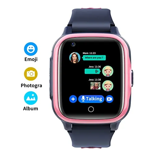 Kinder Smartwatch mit GPS und Telefon Uhr 4G WiFi Videoanruf SOS Kamera Wasserdicht Nachricht Wecker Stoppuhr Klassenmodus Musik Player Vibrationsbenachrichtigung Geschenk für Jungen und Mädchen, Rosa