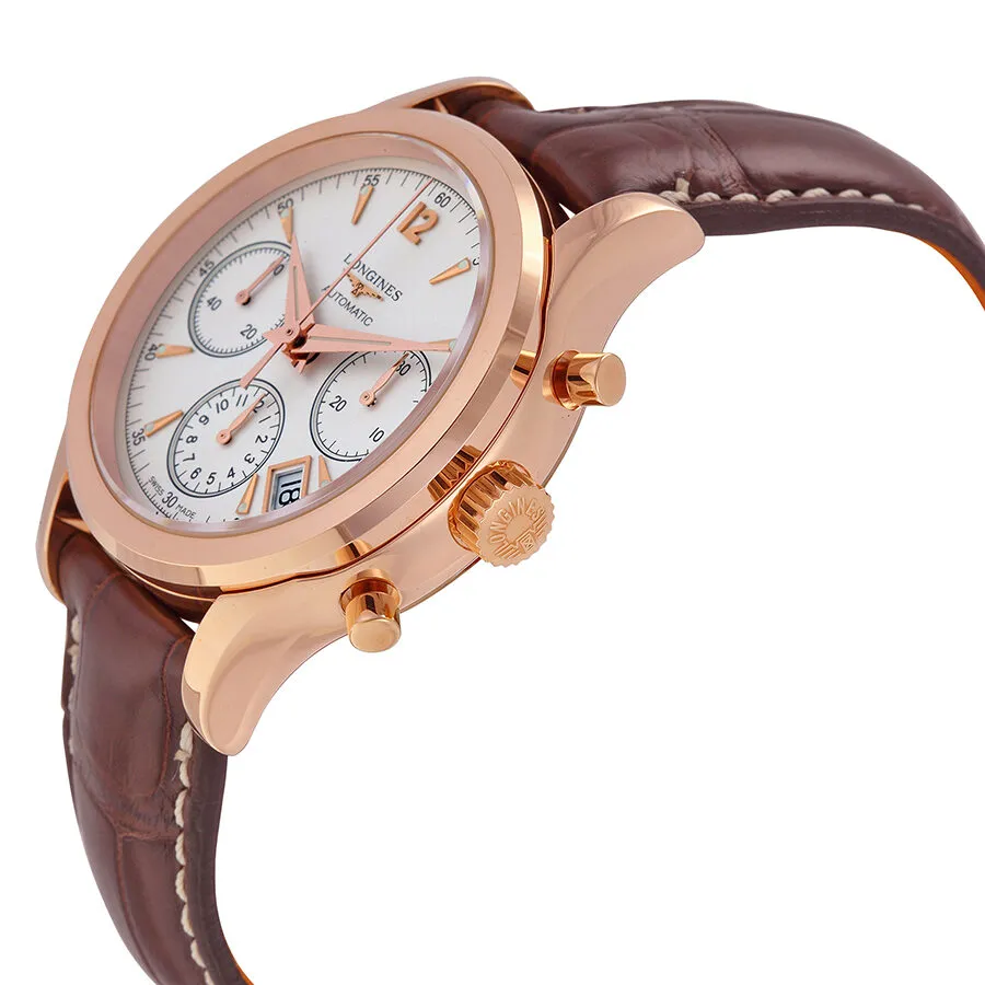 Longines Heritage Automatic Chronograph Silver Dial 18kt Rose Gold Brown Leather Men's Watch L2.742.8.76.2