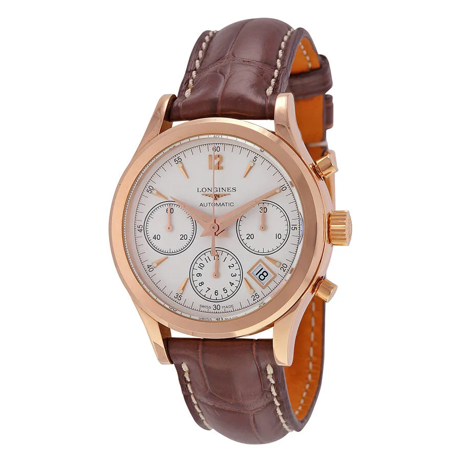 Longines Heritage Automatic Chronograph Silver Dial 18kt Rose Gold Brown Leather Men's Watch L2.742.8.76.2