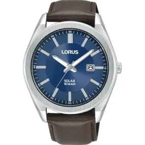 lorus solar gents stainless steel blue dial strap watch