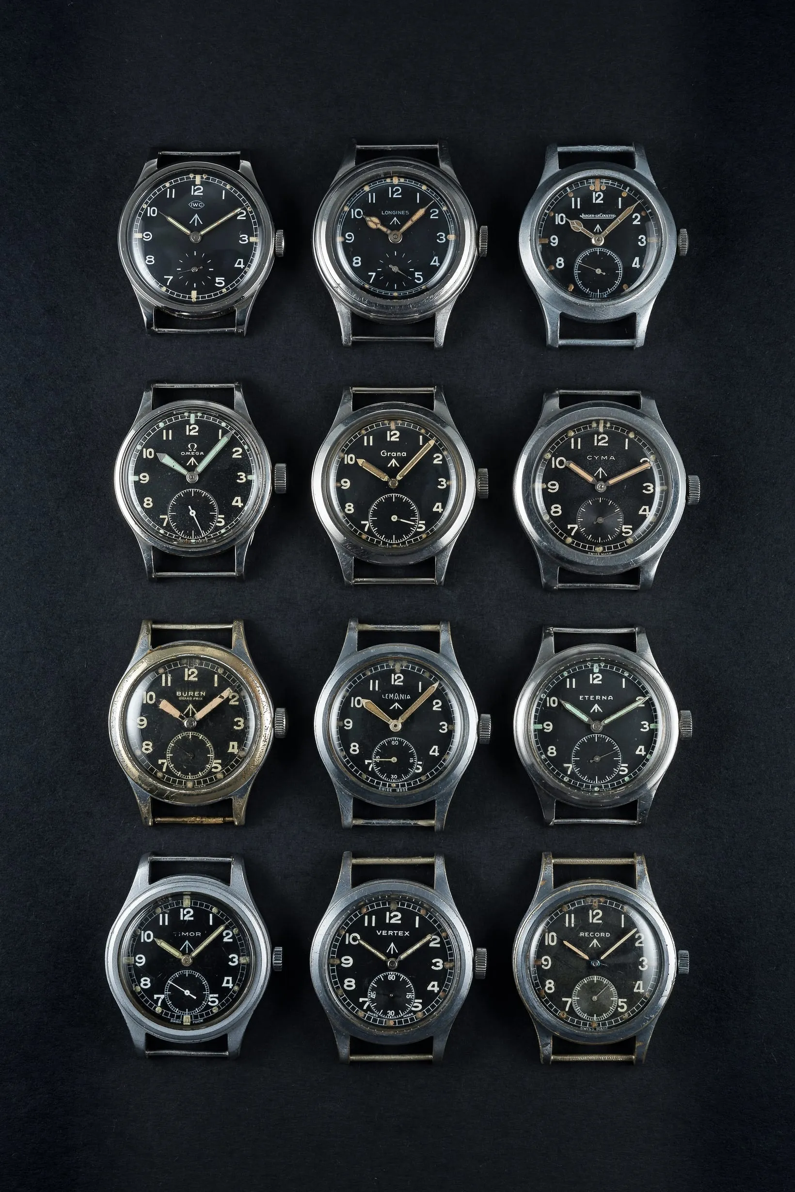 MWC 1940s/1950s "Dirty Dozen" Pattern General Service Watch with 24-Jewel Swiss Sellita SW216 Movement and Domed Vintage Box Sapphire Crystal