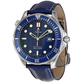 Omega Seamaster Blue Dial Blue Leather Strap Men's Watch 2923.80.91