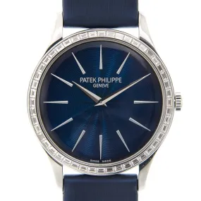 Patek Philippe Calatrava 18kt White Gold Night Blue Dial Ladies Hand Wound Watch 4897/300G-001