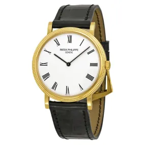 Patek Philippe Calatrava Automatic White Dial Black Leather Men's Watch -001 5120J