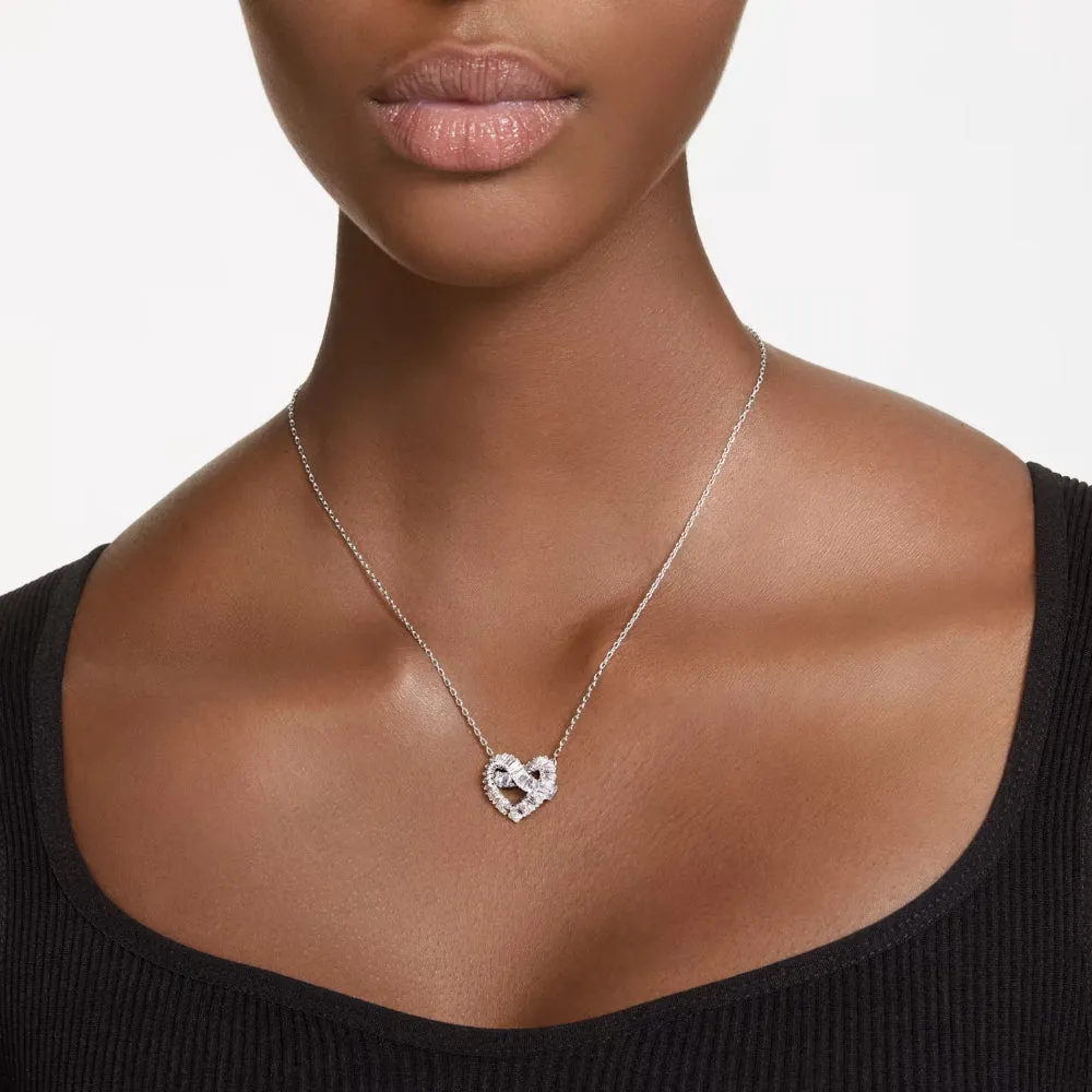 "Swarovski Matrix pendant Mixed cuts, Heart, White, Rhodium plated"