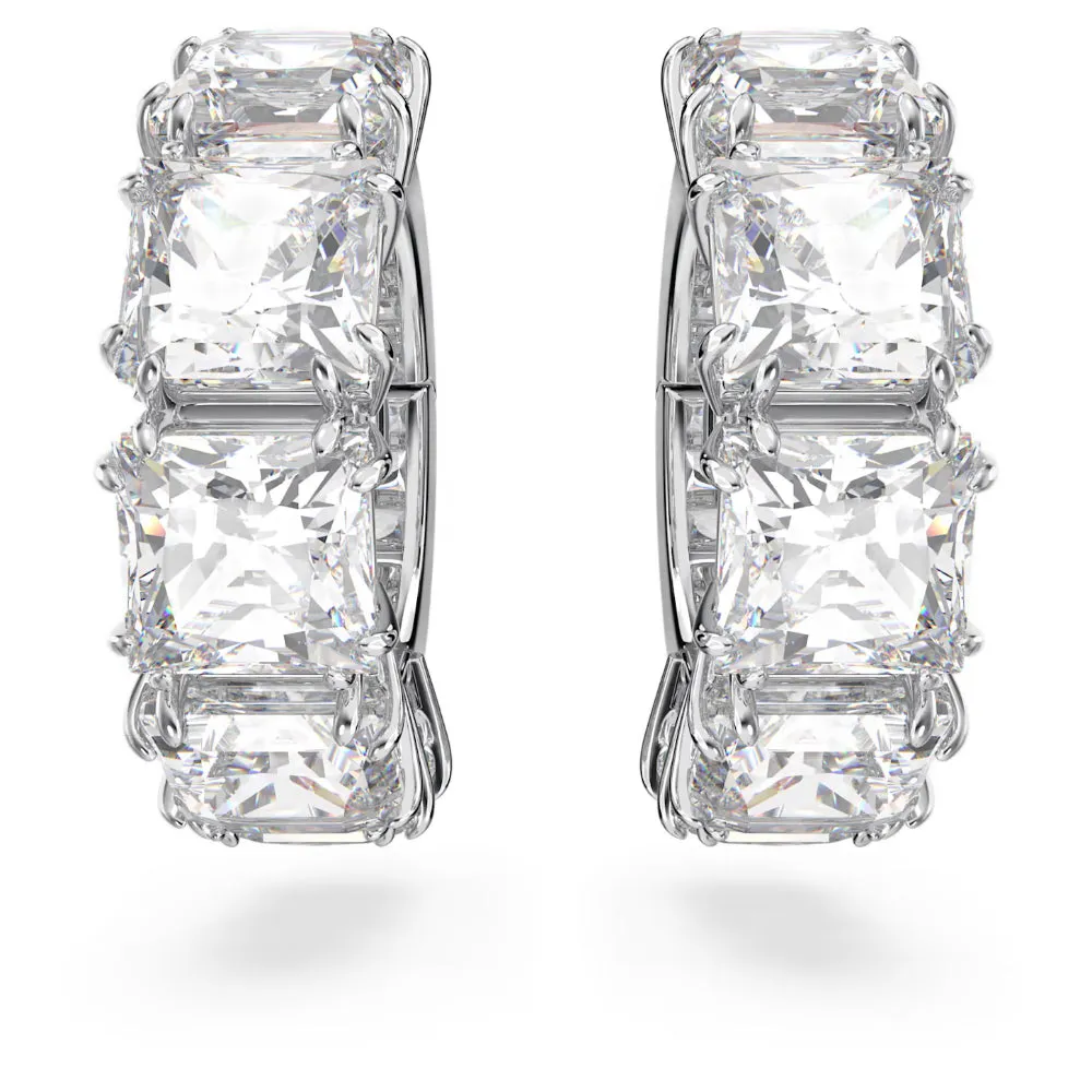 "Swarovski Millenia clip earrings Square cut, White, Rhodium plated"