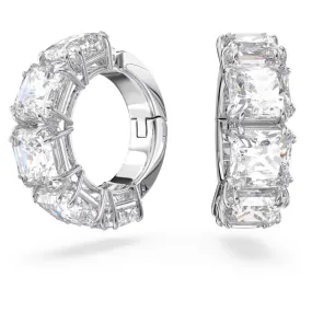"Swarovski Millenia clip earrings Square cut, White, Rhodium plated"