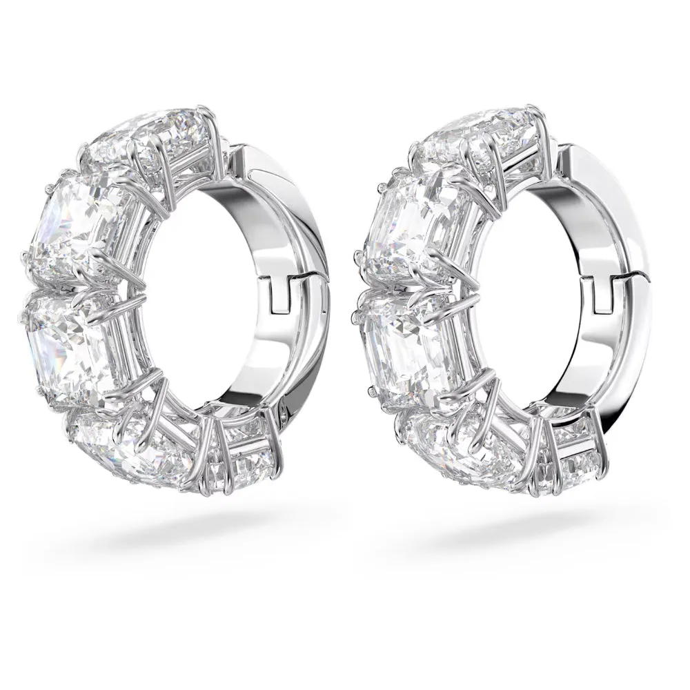 "Swarovski Millenia clip earrings Square cut, White, Rhodium plated"