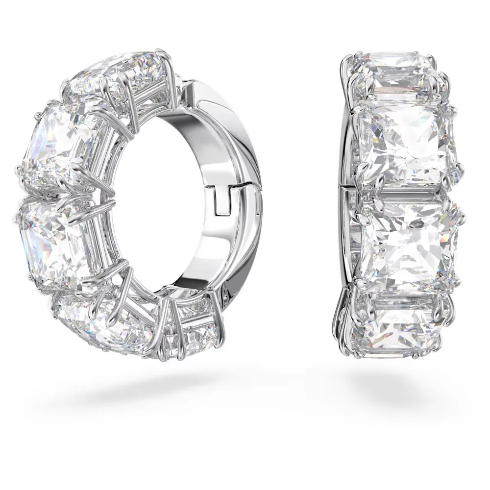 "Swarovski Millenia clip earrings Square cut, White, Rhodium plated"