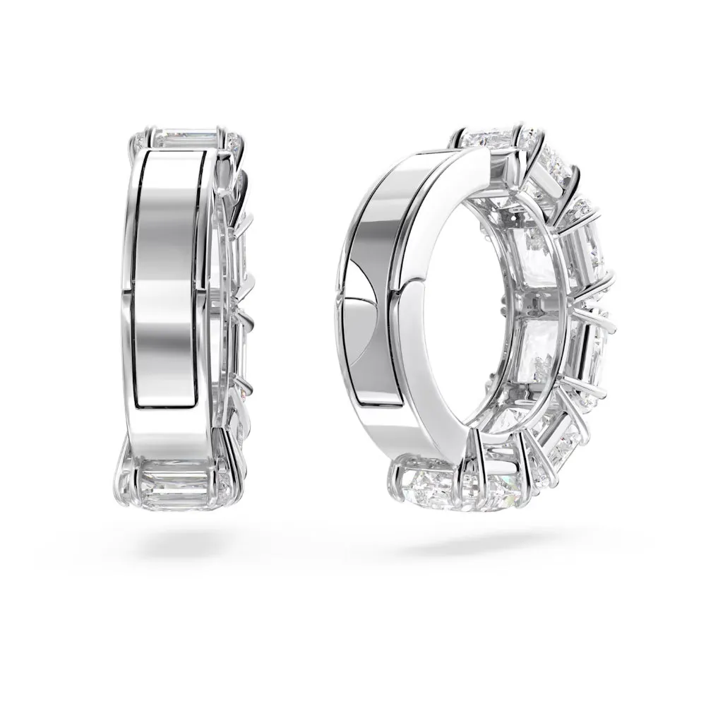 "Swarovski Millenia clip earrings Square cut, White, Rhodium plated"