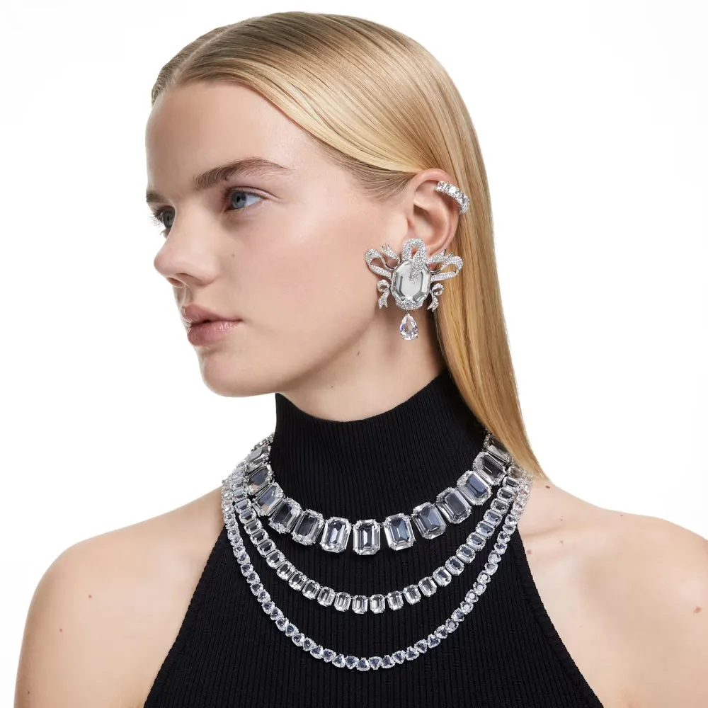 "Swarovski Millenia clip earrings Square cut, White, Rhodium plated"