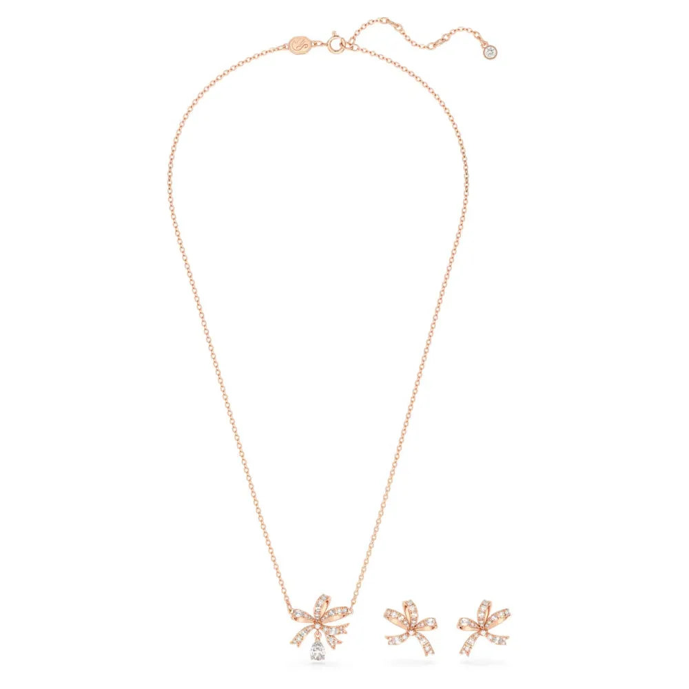"Swarovski Volta set Bow, White, Rose gold-tone plated"