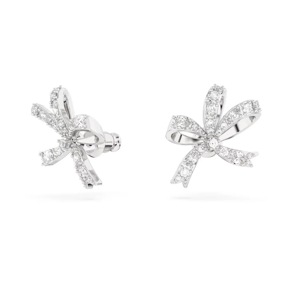 "Swarovski Volta stud earrings Bow, Small, White, Rhodium plated"