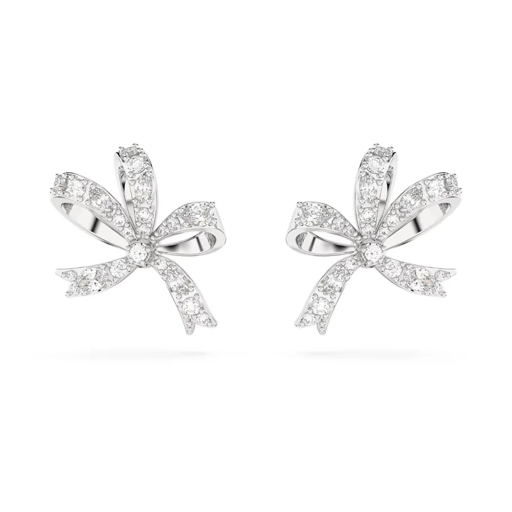 "Swarovski Volta stud earrings Bow, Small, White, Rhodium plated"