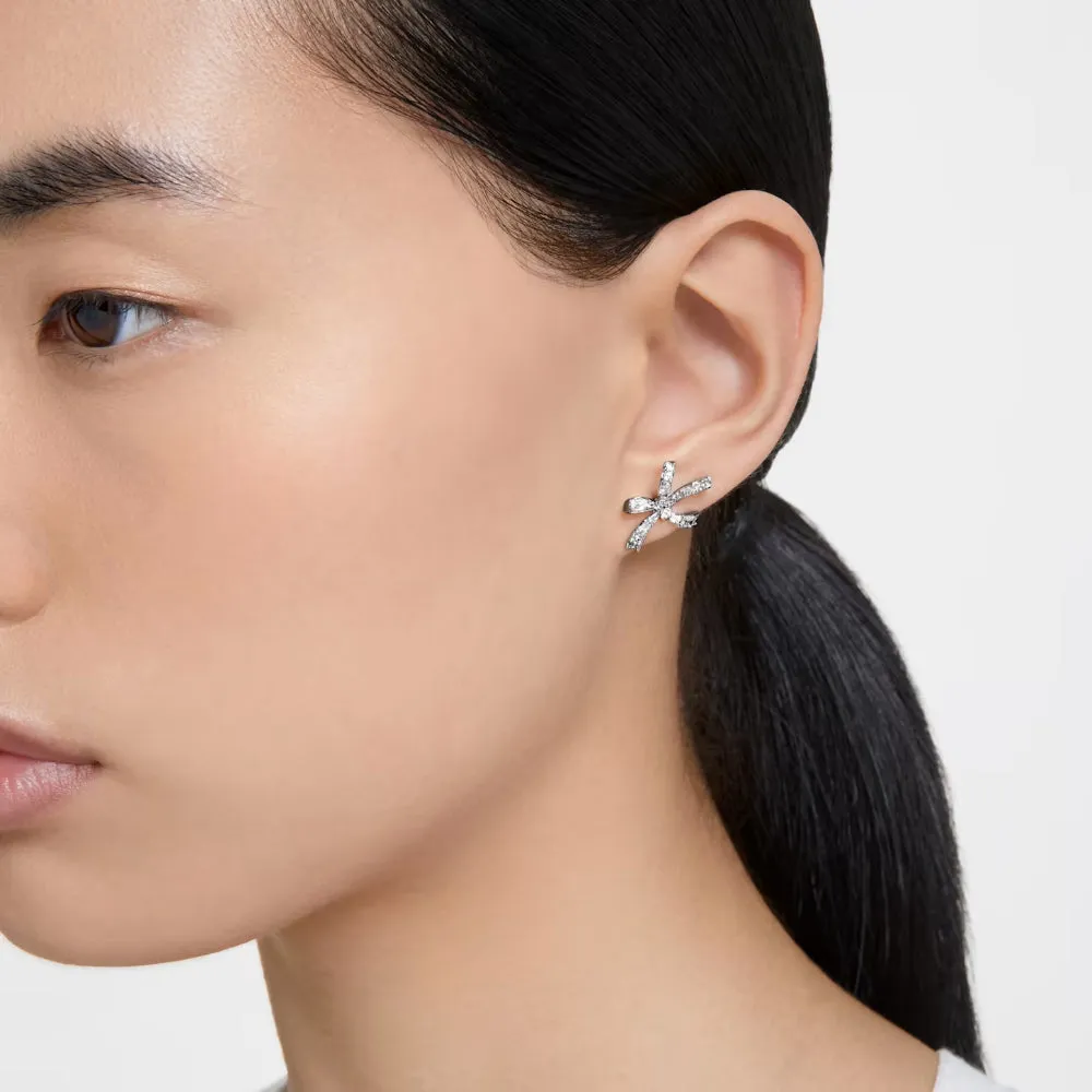 "Swarovski Volta stud earrings Bow, Small, White, Rhodium plated"
