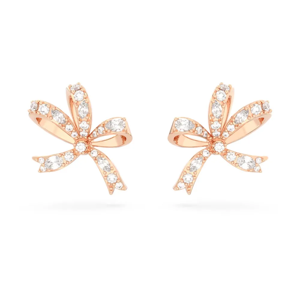 "Swarovski Volta stud earrings Bow, Small, White, Rhodium plated"
