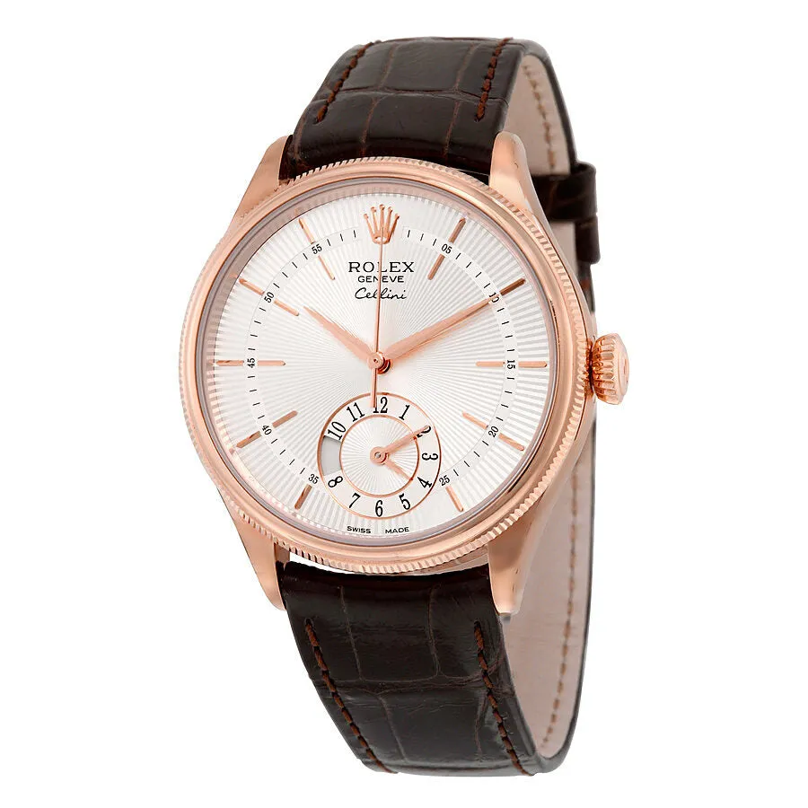 Rolex Cellini Dual Time Silver Dial 18kt Everose Gold Men's Watch 50525SSBRL