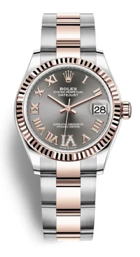 Rolex Datejust 31 Rhodium Diamond Dial Automatic Ladies Steel and 18kt Everose Gold Oyster Watch 278271DRRDO