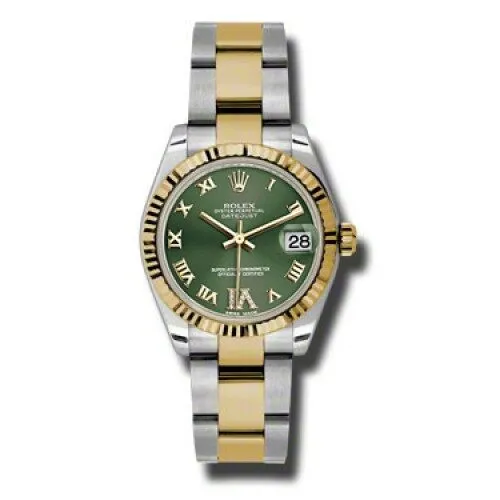 Rolex Datejust Lady 31 Green Dial Stainless Steel and 18K Yellow Gold Oyster Bracelet Automatic Watch 178273GNRO