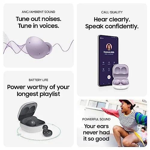 SAMSUNG Galaxy Buds 2 True Wireless Earbuds Noise Cancelling Ambient Sound Bluetooth Lightweight Comfort Fit Touch Control US Version, Graphite