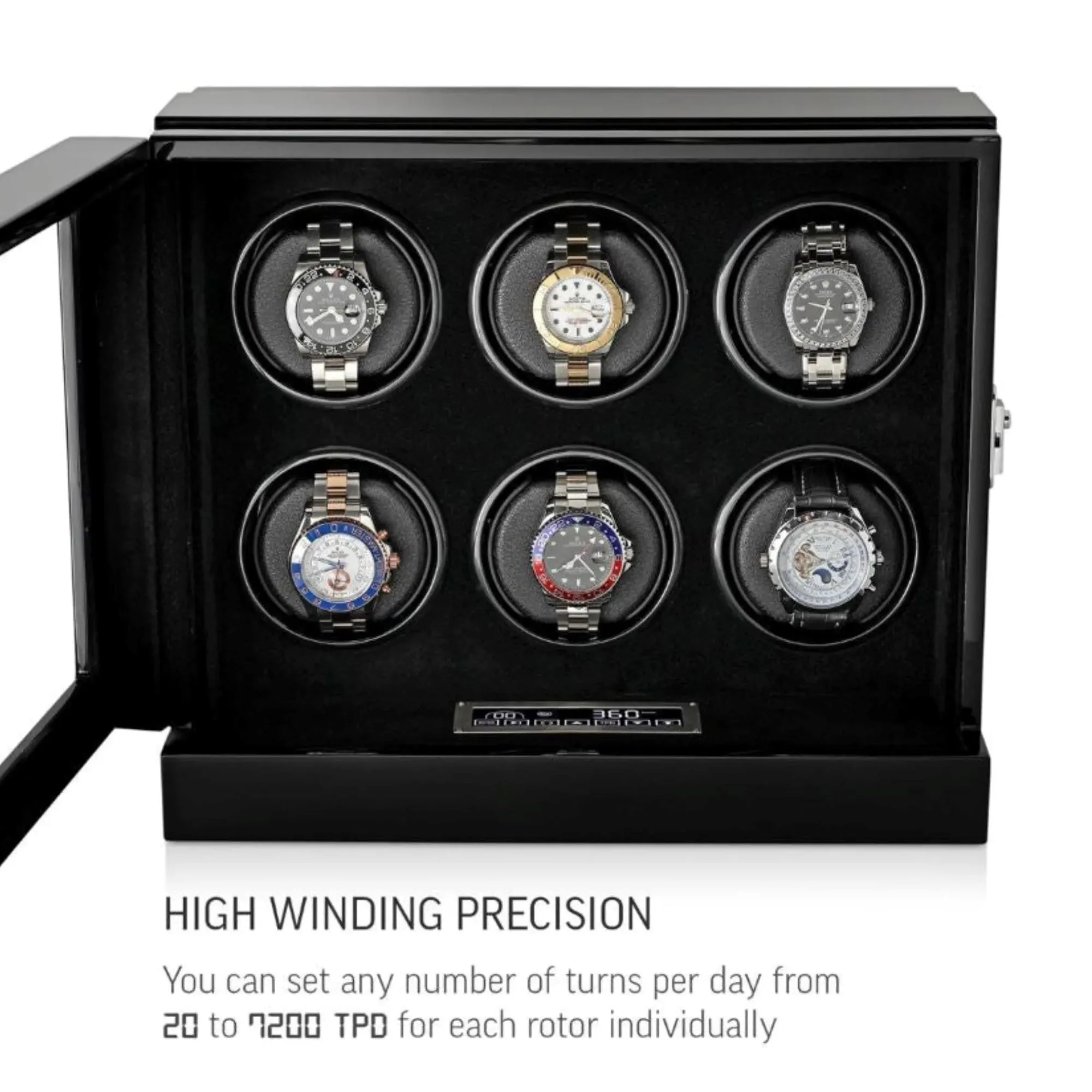 Seconds - Sydney Watch Winder Box for 6 Watches in Black (h)