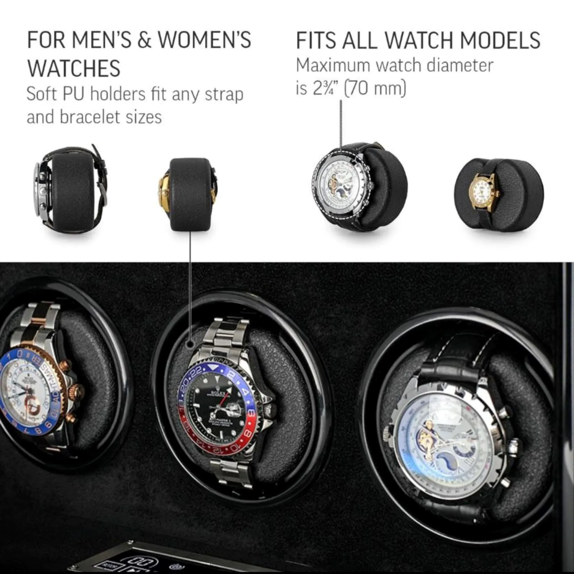Seconds - Sydney Watch Winder Box for 6 Watches in Black (h)