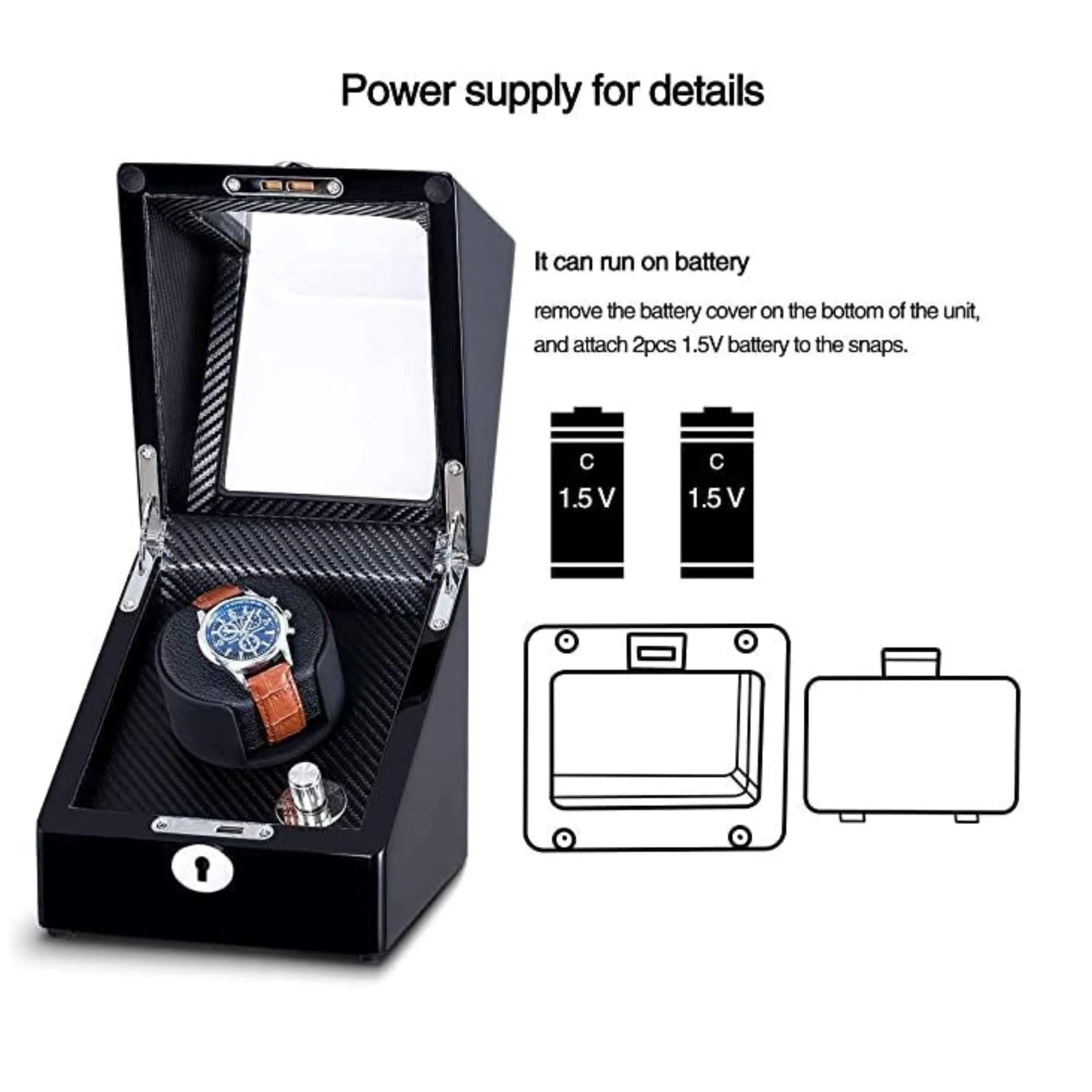 Seconds - Waratah Watch Winder Box for 1 Watch in Black (b)