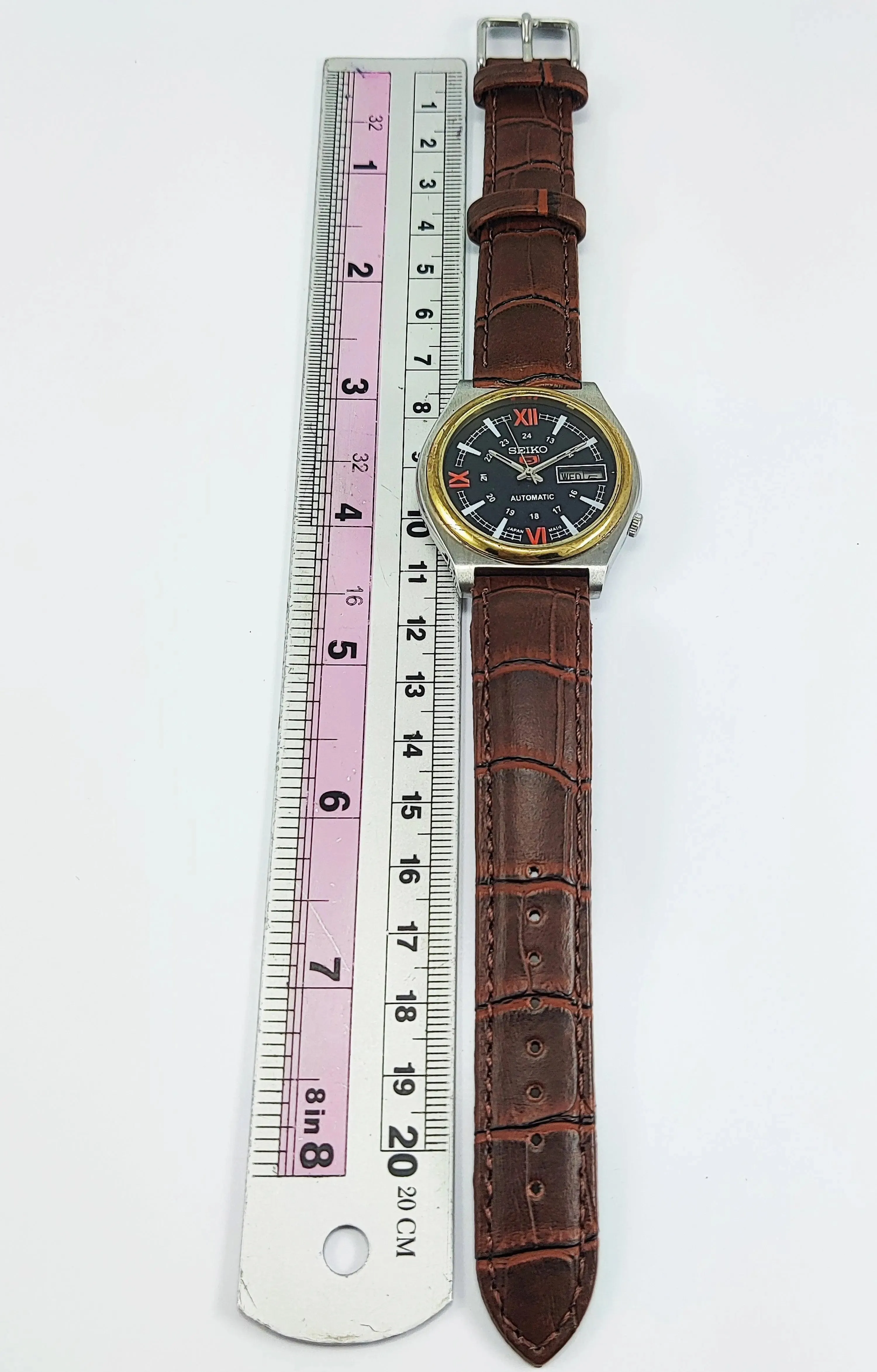 Seiko 5 Automatic-7009A Analog 17 Jewels Day Date Black Dial Men's Wrist Mechanical Watch