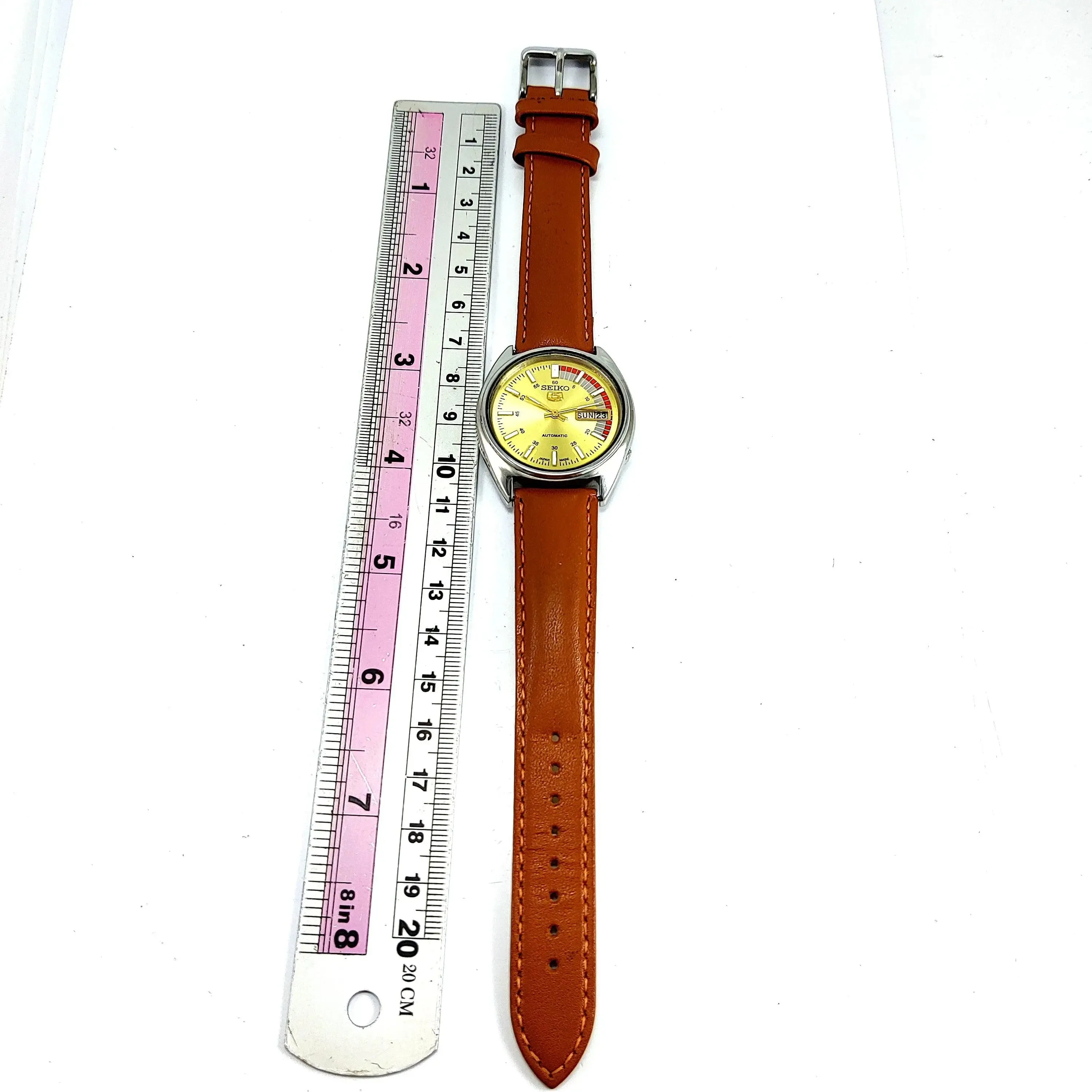 Seiko 5 Mechanical Automatic-6309A Golden Dial 17 Jewels Day Date Men's Wrist Watch