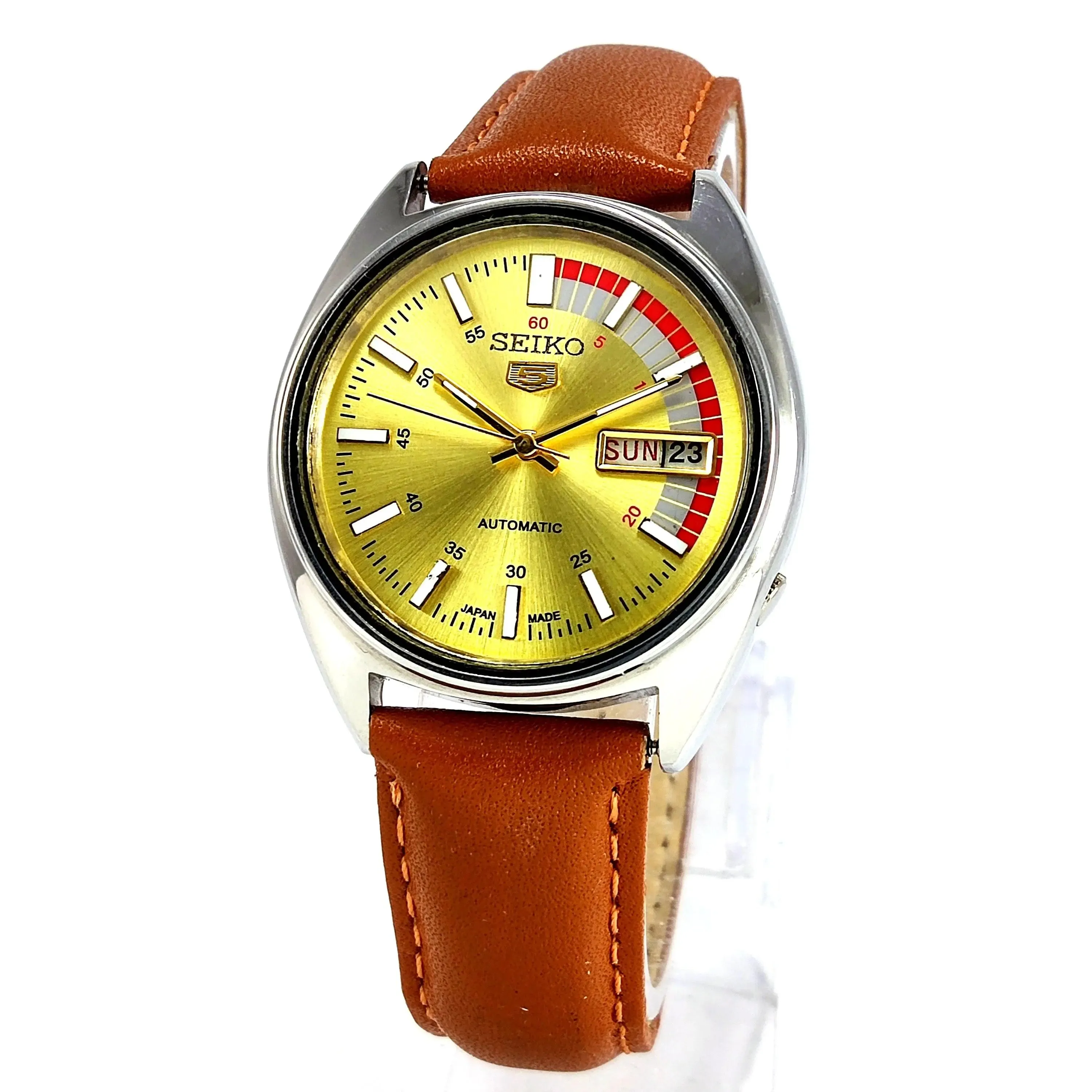 Seiko 5 Mechanical Automatic-6309A Golden Dial 17 Jewels Day Date Men's Wrist Watch