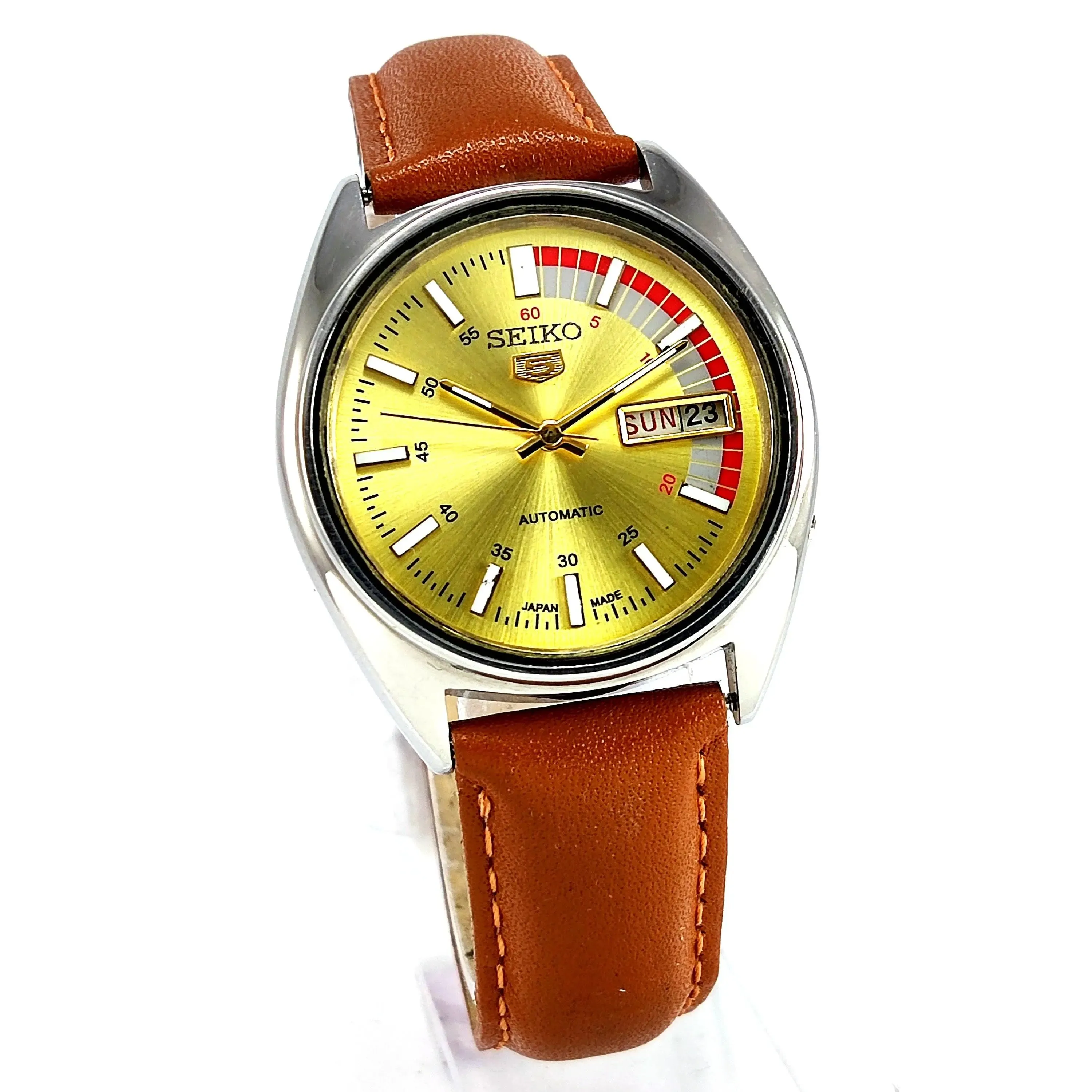 Seiko 5 Mechanical Automatic-6309A Golden Dial 17 Jewels Day Date Men's Wrist Watch