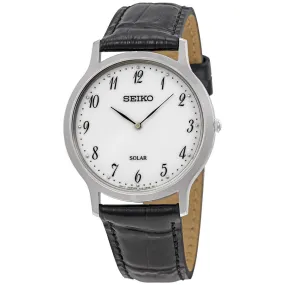 Seiko Quartz White Dial Black Leather Men's Watch SUP863P1