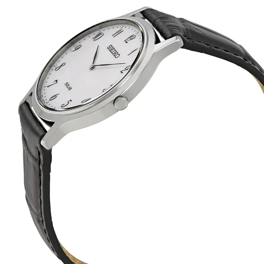 Seiko Quartz White Dial Black Leather Men's Watch SUP863P1