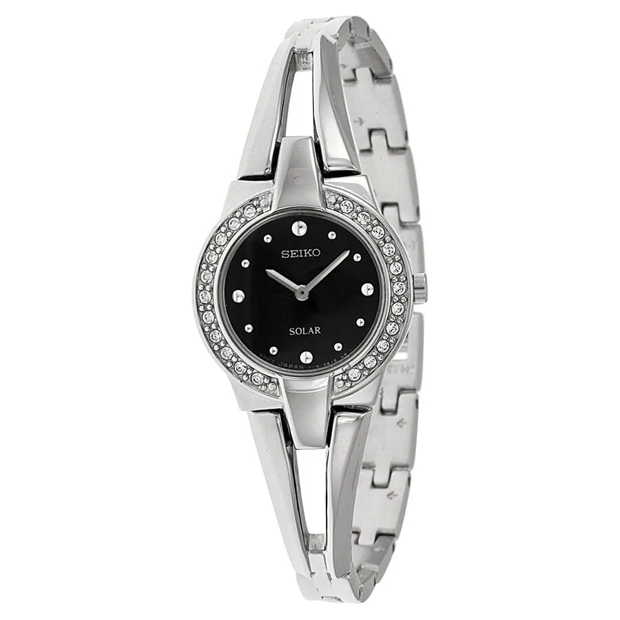 Seiko Solar Black Dial Stainless Steel Ladies Watch SUP205