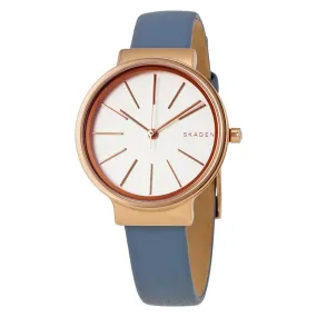Skagen Ancher White Dial Blue Leather Ladies Watch SKW2482