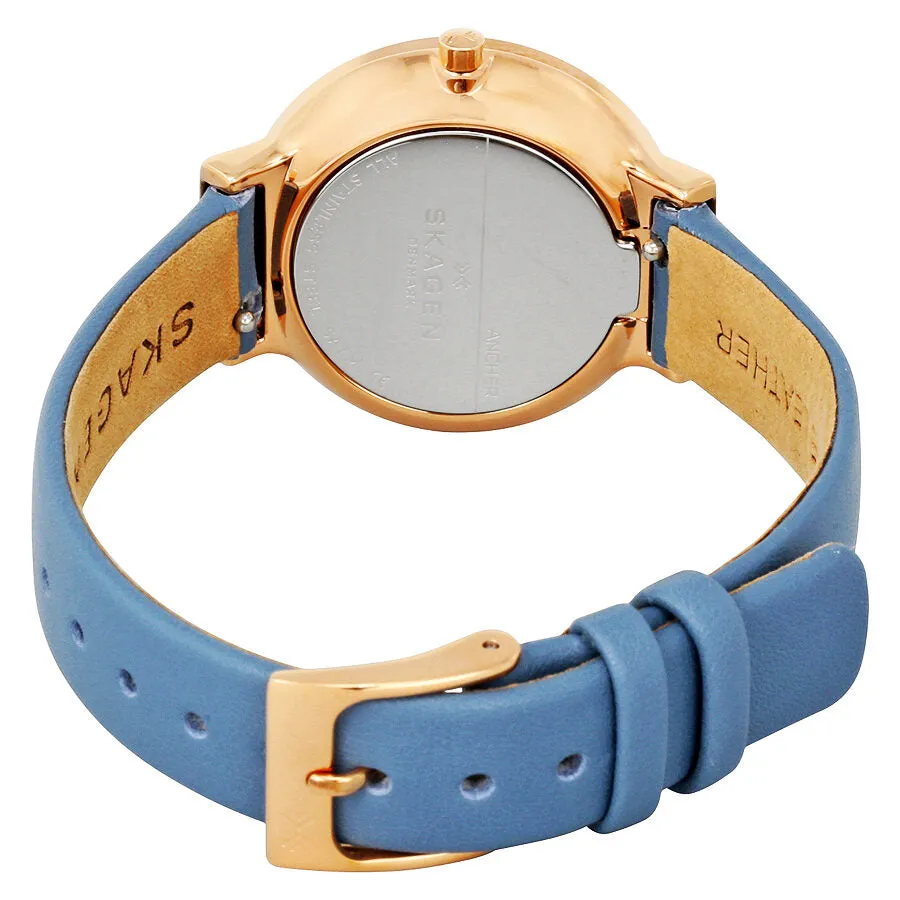 Skagen Ancher White Dial Blue Leather Ladies Watch SKW2482