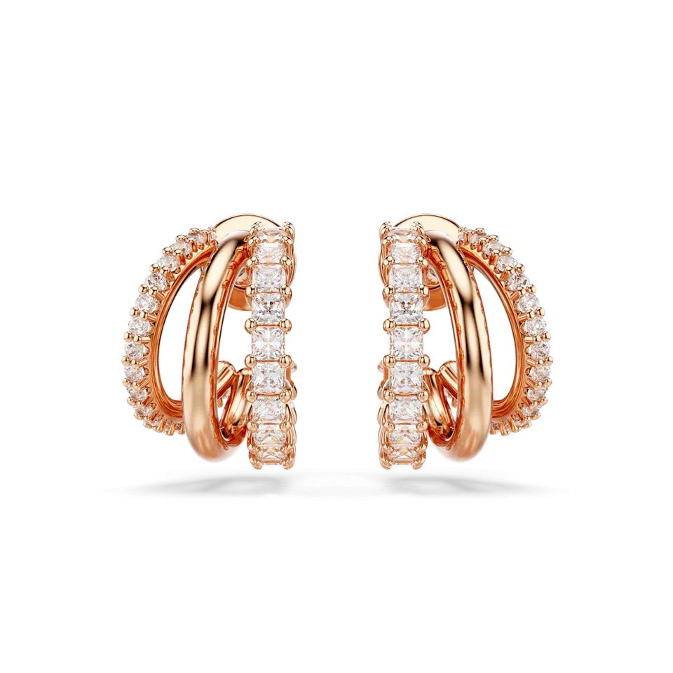 Swarovski Hyperbola Hoop Earrings - Mixed Cuts, Mini, White, Rose Gold-Tone Plated