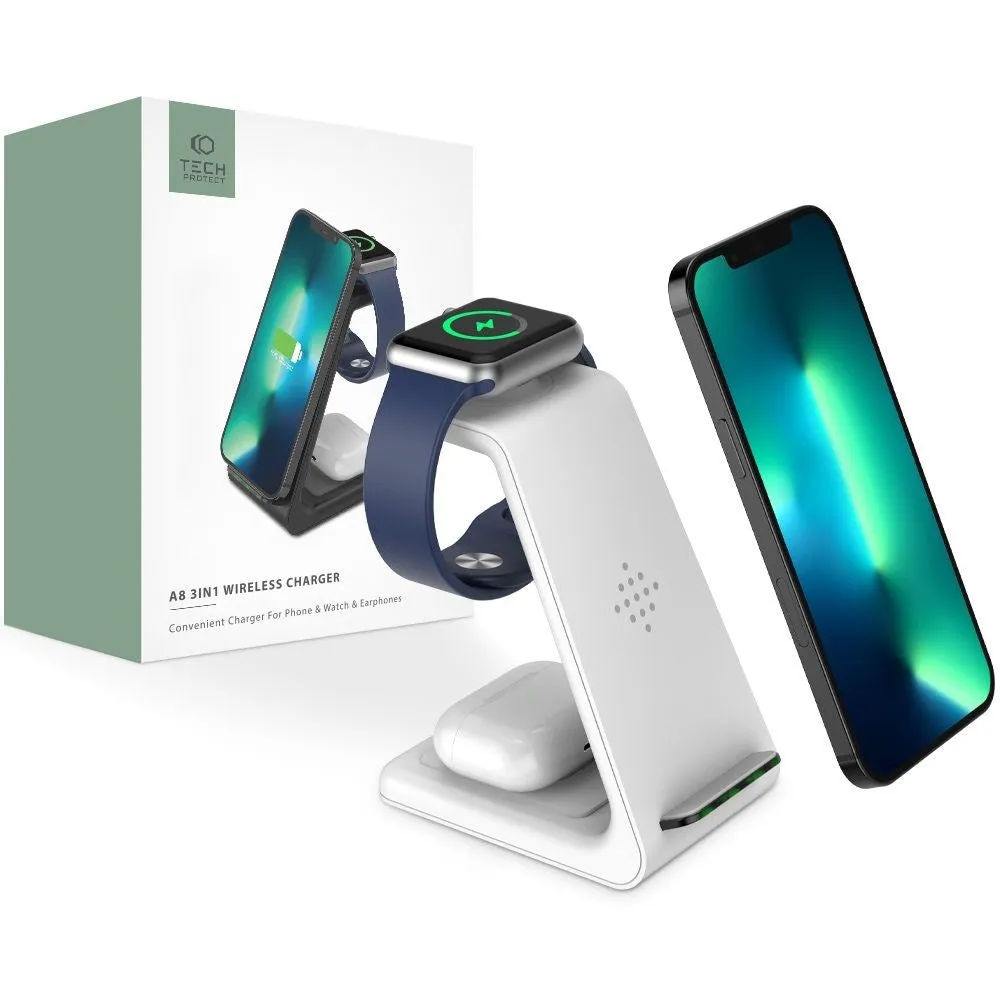 Tech-Protect A8 3-in-1 Trådløs Oplader Til Apple m. Lys 18W - Hvid