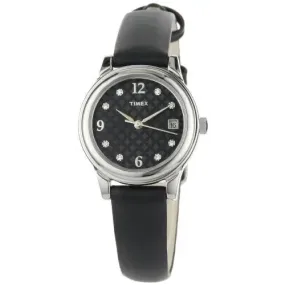 Timex Women's T2N450 Elevated Classics Swarovski Crystals Black Leather Strap Watch