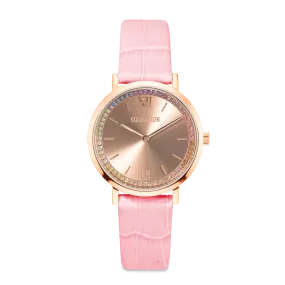 Watch Round Pastel Lovers Rose Gold Bracelet Leather Pink
